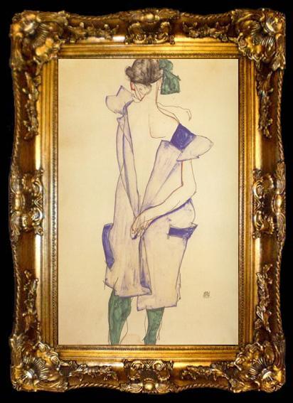 framed  Egon Schiele Standing Girl in Blue Dress and Green Stockings.Back Viwe (mk12), ta009-2
